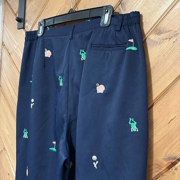 Coral Bay Golf Navy Capris with Green Golf, Frog and Flower Motif Embroidery - Picture 4 of 5